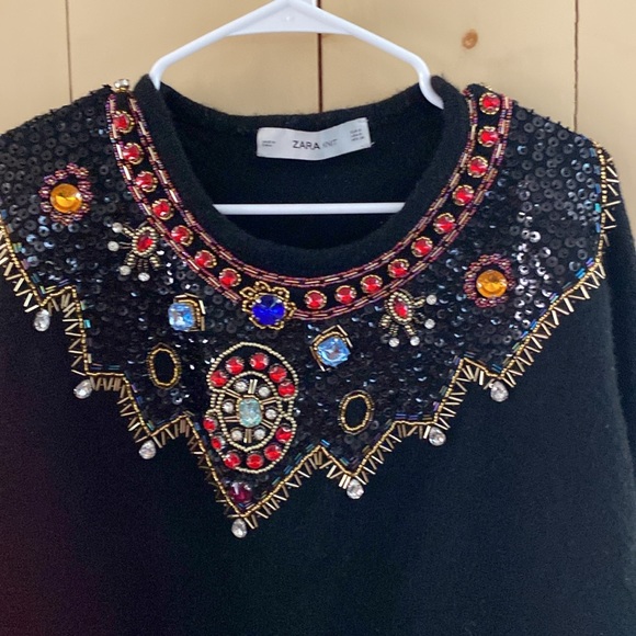 NWOT Zara bejeweled Cashmere blend sweater in Black. Fits M-XL - Picture 2 of 4